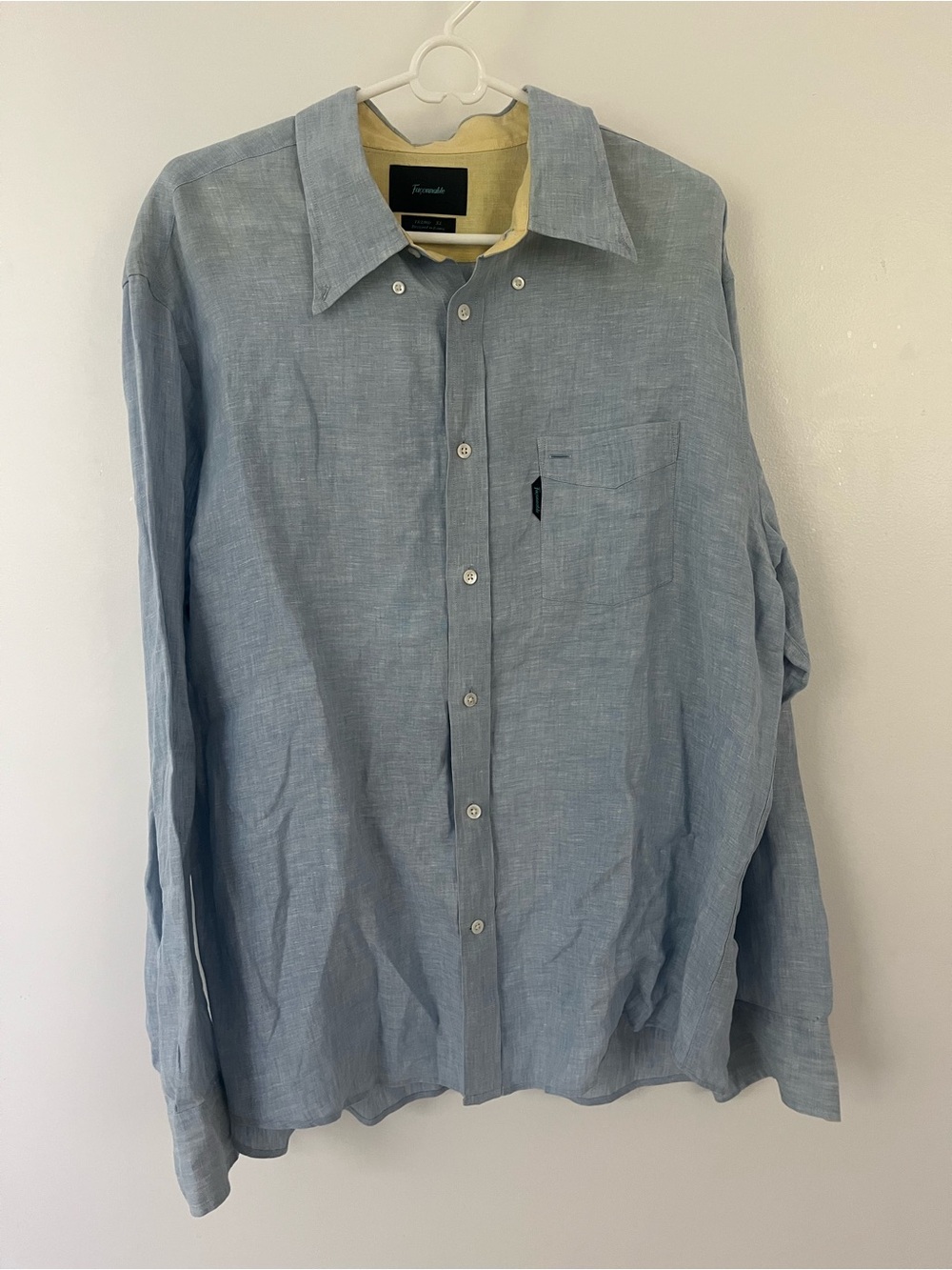 Faconnable 100% Linen Light Blue Button-Down Shirt long sleeve size XL